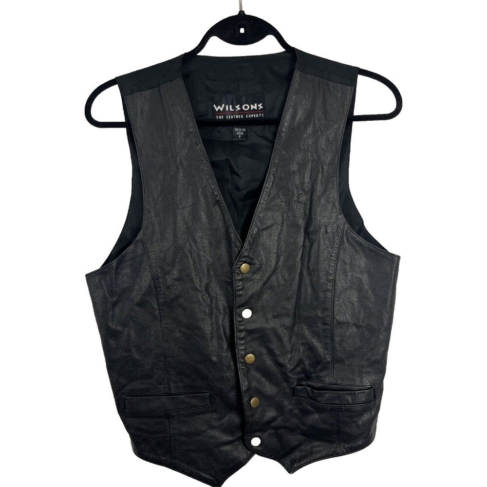 Wilson Black Leather Biker Moto Vest Mens Size S